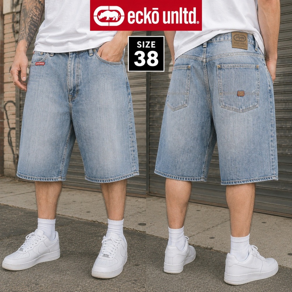 Ecko Unltd Trenton Short Mens 38 Blue Denim Jean Shorts Baggy Y2K Streetwear